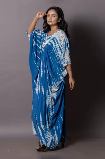 Antlantic Blue Shibori Tie-Dye Drape Kaftan Kaftaan