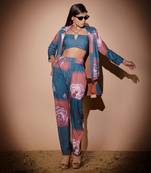 Teal Blue & Brown Botswana Co-Ord Set With Balzer Jacket Co-Ord Set