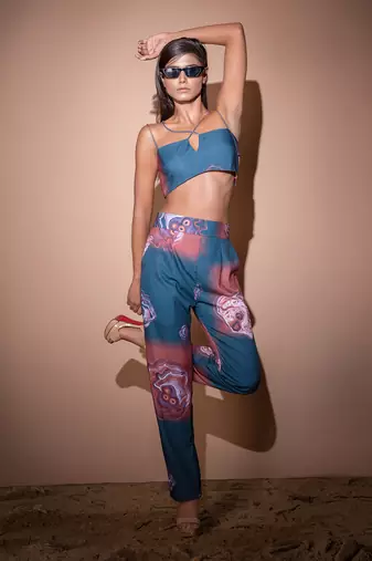 Teal Blue & Brown Botswana Co-Ord Set With Balzer Jacket Co-Ord Set