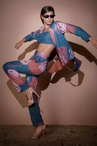 Teal Blue & Brown Botswana Co-Ord Set With Balzer Jacket Co-Ord Set