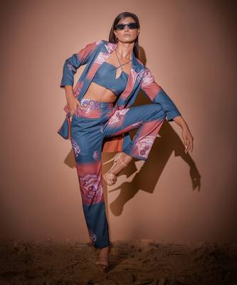 Teal Blue & Brown Botswana Co-Ord Set With Balzer Jacket Co-Ord Set 4