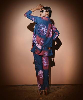 Teal Blue & Brown Botswana Co-Ord Set With Balzer Jacket Co-Ord Set 5