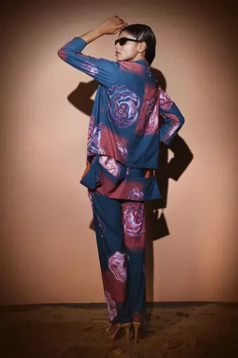 Teal Blue & Brown Botswana Co-Ord Set With Balzer Jacket Co-Ord Set