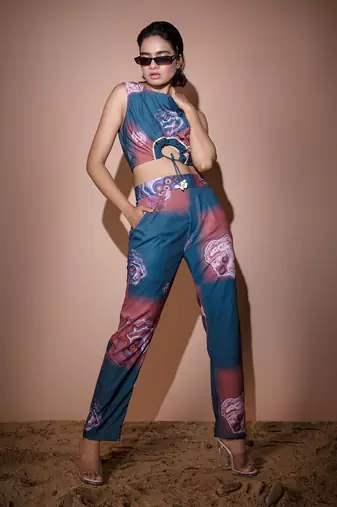Teal Blue & Brown Sagenite Co-Ord Set Co-Ord Set