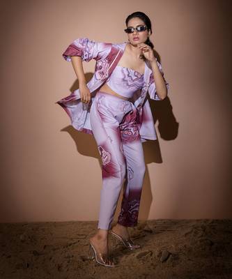 Lavender & Maroon Dendritic Top & Pant With Jacket  Pant Set 2