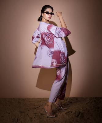 Lavender & Maroon Dendritic Top & Pant With Jacket  Pant Set 3