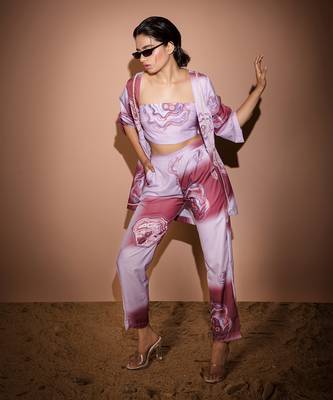 Lavender & Maroon Dendritic Top & Pant With Jacket  Pant Set 4