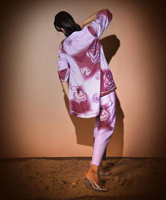 Lavender & Maroon Dendritic Top & Pant With Jacket  Pant Set 5