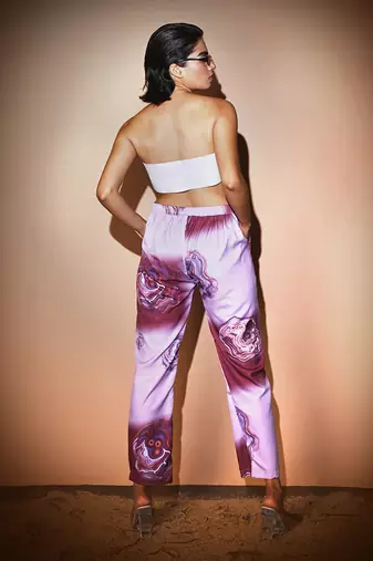 Lavender & Maroon Dendritic Top & Pant With Jacket  Pant Set