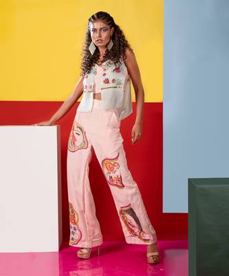 Pastel Pink,Mint Mbira Organza Top With Yueqin Pant Pant Set 1