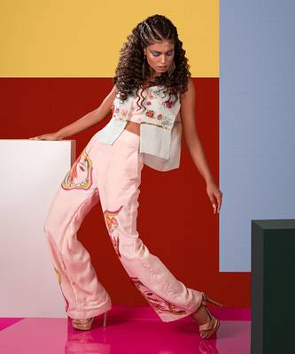 Pastel Pink,Mint Mbira Organza Top With Yueqin Pant Pant Set 2