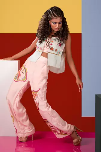 Pastel Pink,Mint Mbira Organza Top With Yueqin Pant Pant Set