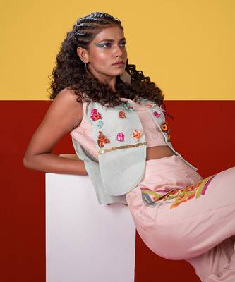 Pastel Pink,Mint Mbira Organza Top With Yueqin Pant Pant Set 3