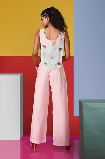 Pastel Pink,Mint Mbira Organza Top With Yueqin Pant Pant Set