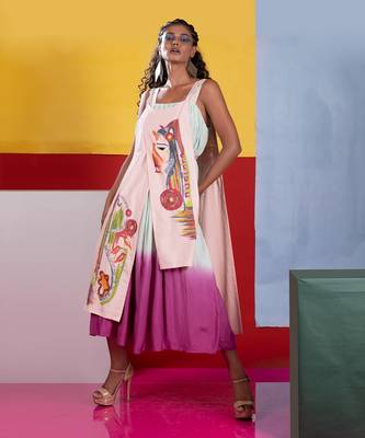 Pastel Pink,Mint Cymbol Ombre Dress With Belt Dress 1