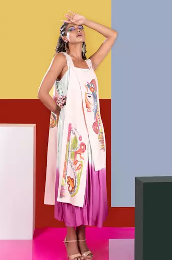 Pastel Pink,Mint Cymbol Ombre Dress With Belt Dress