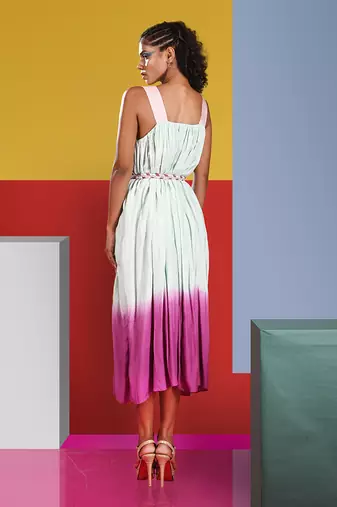 Pastel Pink,Mint Cymbol Ombre Dress With Belt Dress