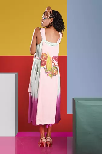Pastel Pink,Mint Cymbol Ombre Dress With Belt Dress