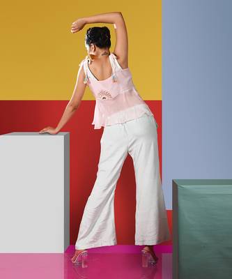 Mint Green ,Pastel Pink Djembe Crop Top With Tieup Organza Lyare & Xylo Pant Pant Set 4