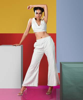 Mint Green ,Pastel Pink Djembe Crop Top With Tieup Organza Lyare & Xylo Pant Pant Set 5