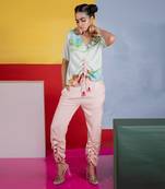 Mint Green ,Pastel Pink Harp Top With Flute Pant Pant Set