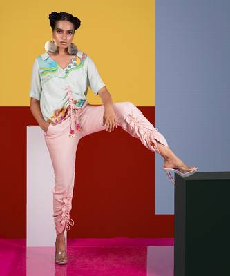 Mint Green ,Pastel Pink Harp Top With Flute Pant Pant Set 3