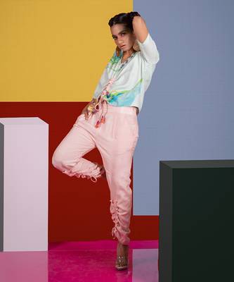 Mint Green ,Pastel Pink Harp Top With Flute Pant Pant Set 4