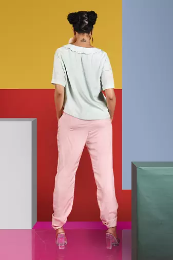 Mint Green ,Pastel Pink Harp Top With Flute Pant Pant Set