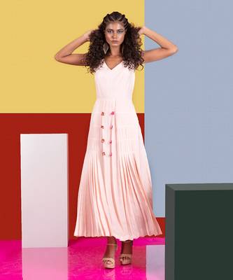 Pastel Pink Marimba A-Line Dress With Furrow Jacket Top Dress 1