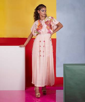 Pastel Pink Marimba A-Line Dress With Furrow Jacket Top Dress 2