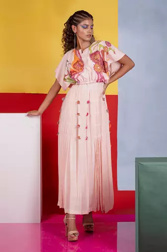 Pastel Pink Marimba A-Line Dress With Furrow Jacket Top Dress