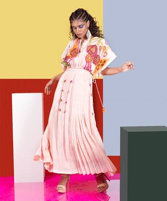 Pastel Pink Marimba A-Line Dress With Furrow Jacket Top Dress 4