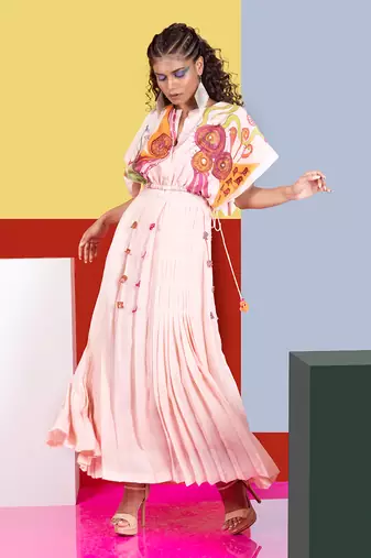 Pastel Pink Marimba A-Line Dress With Furrow Jacket Top Dress