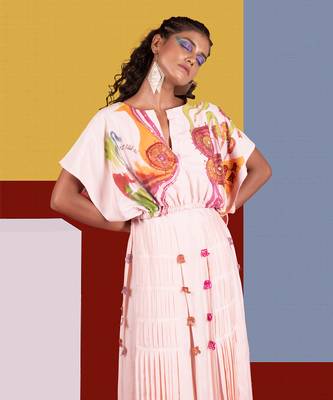Pastel Pink Marimba A-Line Dress With Furrow Jacket Top Dress 5