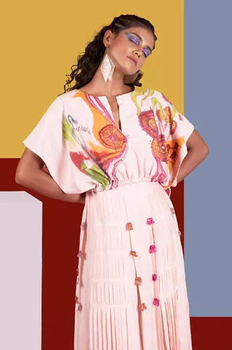 Pastel Pink Marimba A-Line Dress With Furrow Jacket Top Dress