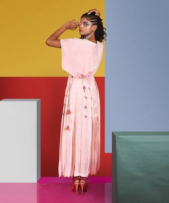 Pastel Pink Marimba A-Line Dress With Furrow Jacket Top Dress 6