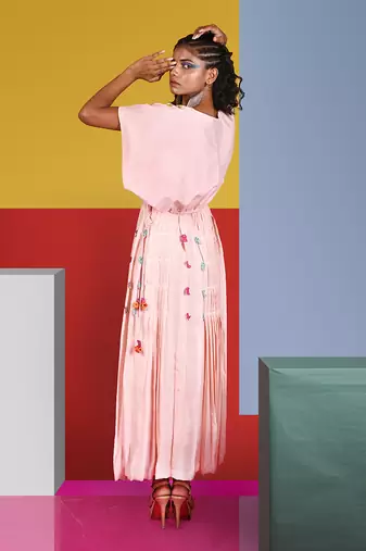 Pastel Pink Marimba A-Line Dress With Furrow Jacket Top Dress