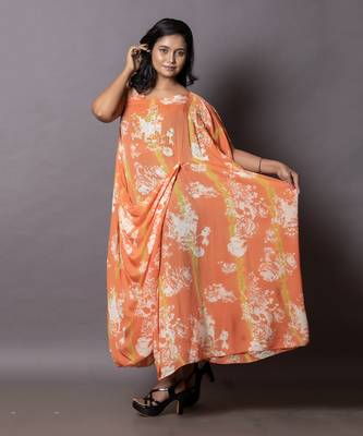 Tie-Dye In Olive Green & Aerospace Orange Cowl Drape Kaftan Kaftaan 1