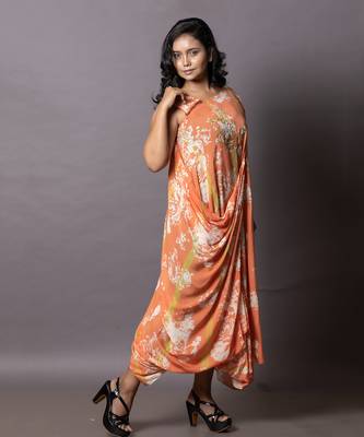 Tie-Dye In Olive Green & Aerospace Orange Cowl Drape Kaftan Kaftaan 2