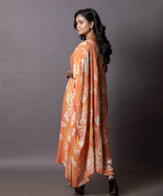 Tie-Dye In Olive Green & Aerospace Orange Cowl Drape Kaftan Kaftaan 3