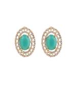 Statement Gold Plated American Diamond Green Stone studded Oval Shaped Stud Earring for Girls and Women.