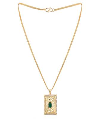 Statement Gold Plated  Square Shaped Green colored Stone studded Pendant and a pair of Earrings for Girls and Women. 2