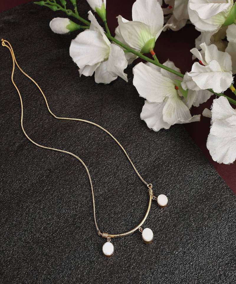 Contemporary Gold Plated White Three Natural Stone Studded Neck Piece for Girls and Women.
