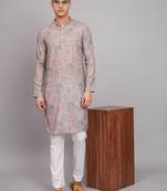 Lavender Blush Floral Print Linen Fabrics Men's Kurta