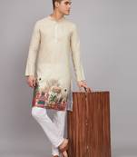 Beige Color Digital Print Linen Fabrics Men's Kurta