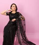 Black Sequins Embroidered Soft Mono Net Saree With Blouse (Un-Stitched)