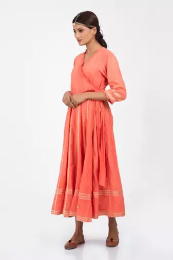 Coral pink angrakha kurta