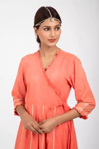 Coral pink angrakha kurta