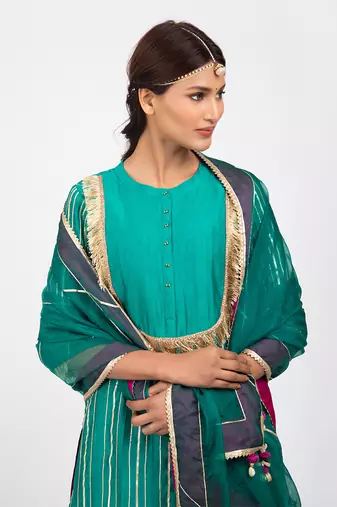 Teal blue kurta set