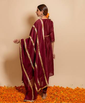 Maroon front yoke kurta set 2